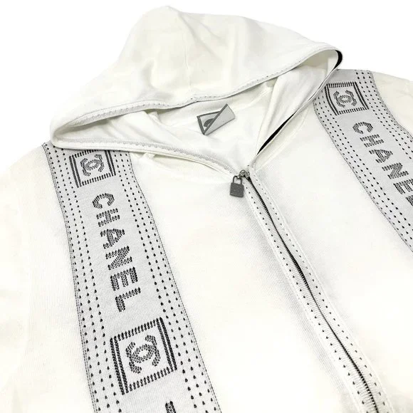CHANEL Sport Vintage 07C CC Logo Pants Suits #40 Hoodie Zip White